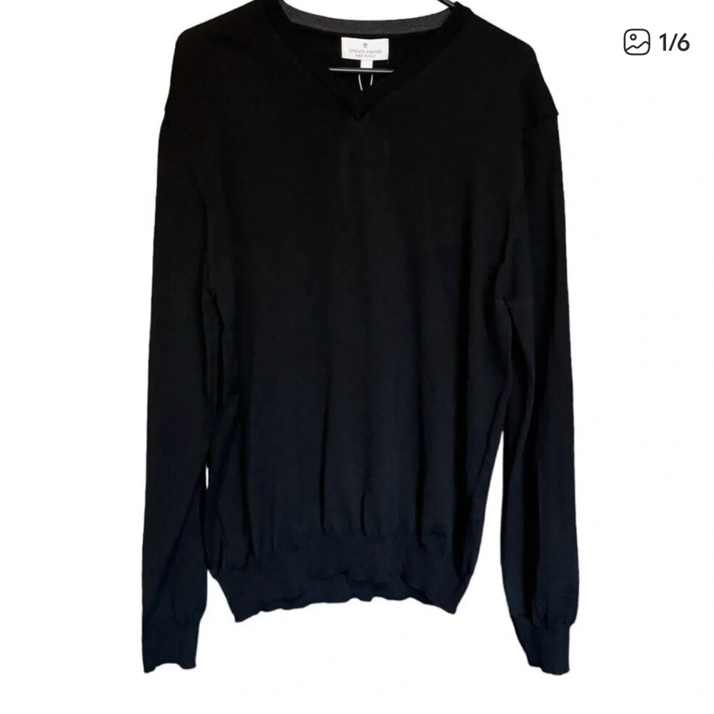 Toscano Firenze 100% Merino Wool Sweater Men's Size XL Black V Neck Long Sleeve.